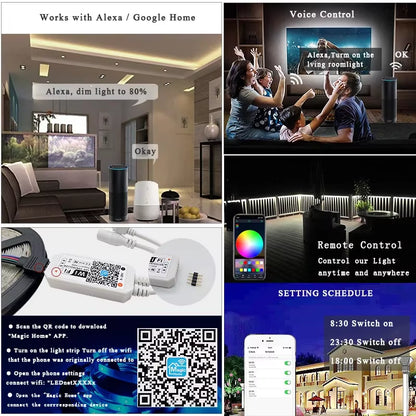 RGBWW LED Strips Lights 15M WIFI Waterproof RGB LED Light Flexible Ribbon Tape 25M 5050 LED Strip Bluetooth APP + Adapter